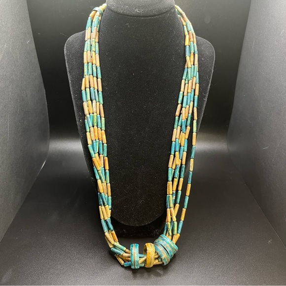 Vintage Style Boho Necklace Painted Wood Beads - Picture 10 of 14